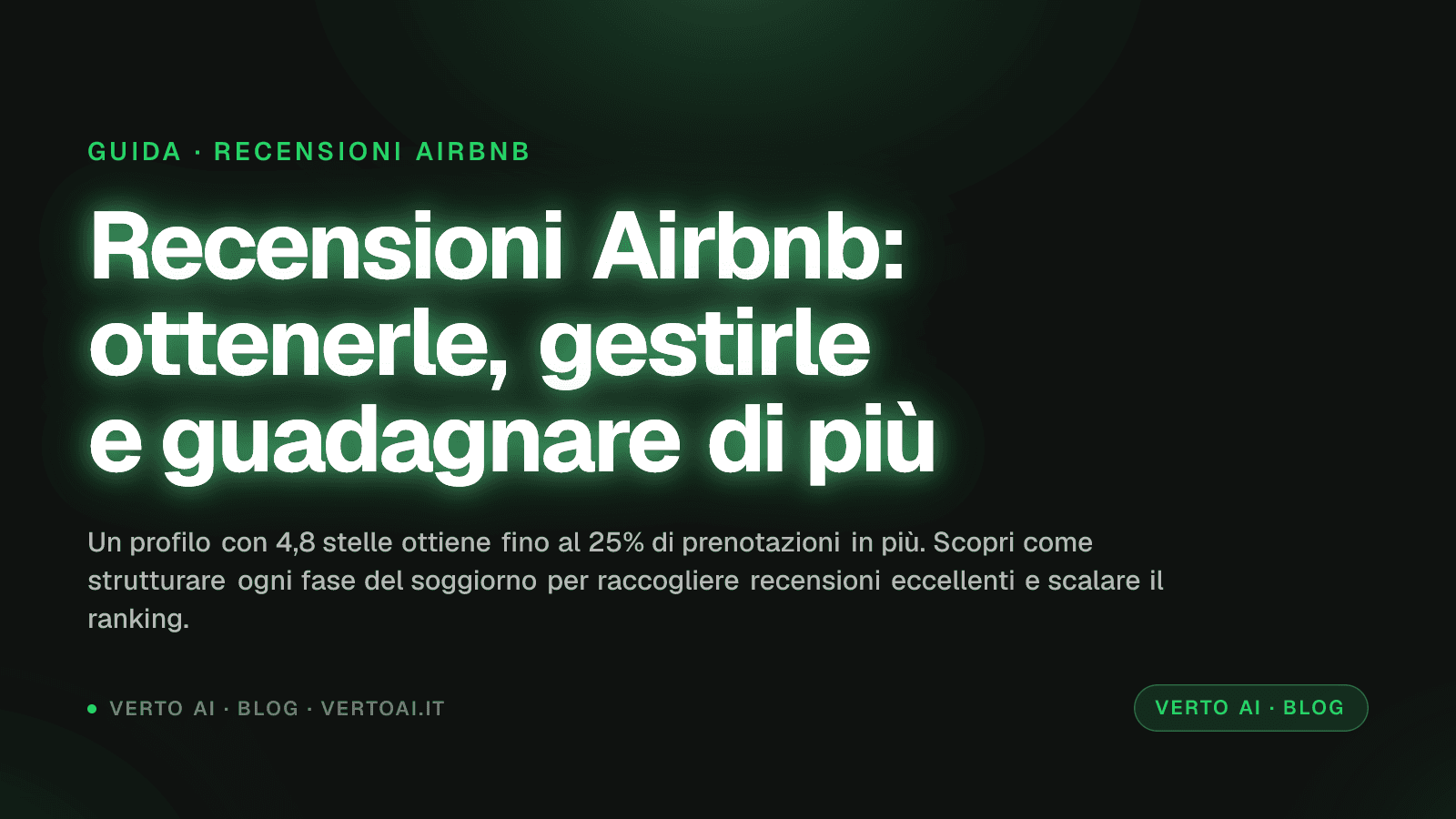 Schermata recensioni Airbnb con punteggio stelle e grafico fatturato per property manager