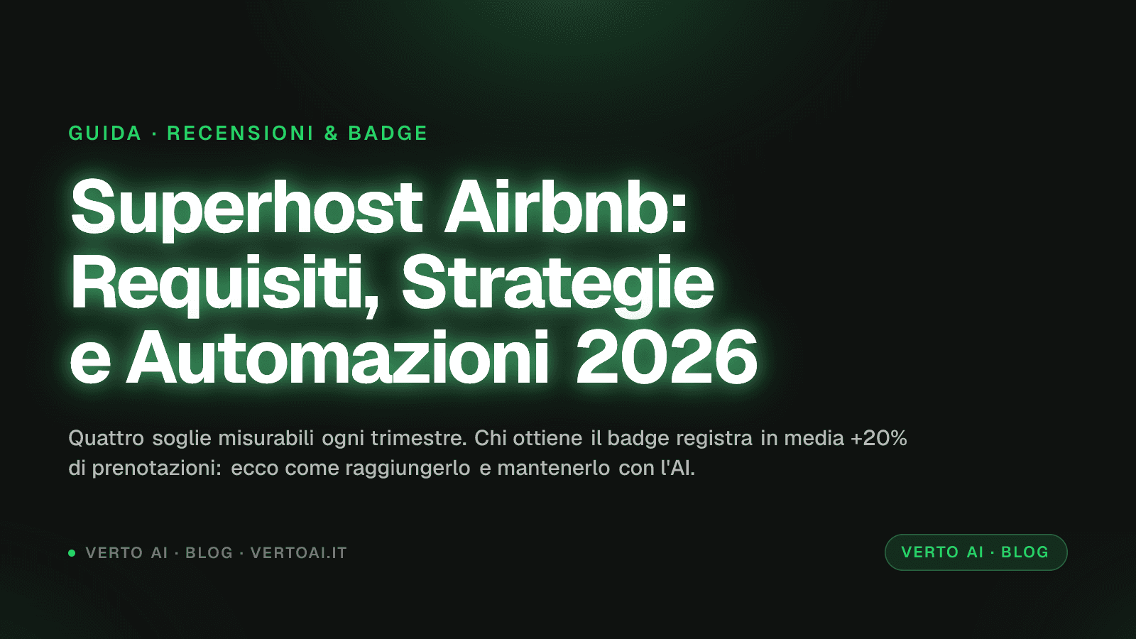 Grafico requisiti badge Superhost Airbnb con tasso risposta e stelle medie